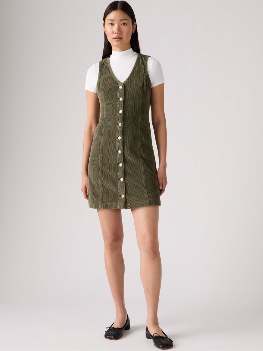 Levi's Women's Vianna Denim Button-Front Vest Dress in Olive Green Classic